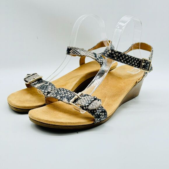 Vionic Sandals Womens 11 Brown Gray Snakeskin Wedge Ankle Buckle Straps Shoes - Picture 3 of 12